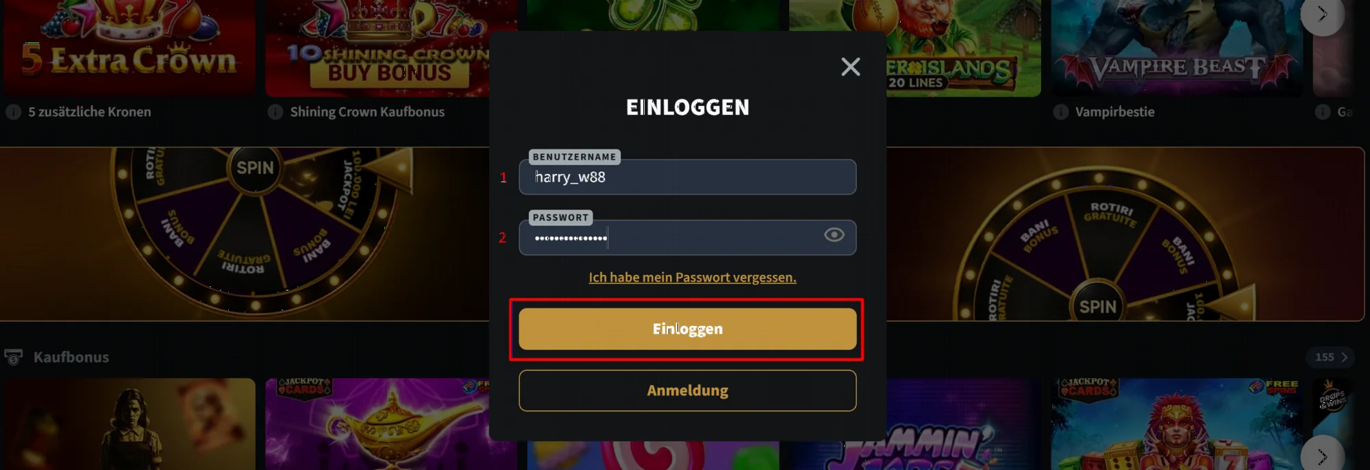 Conti Casino Login und Registrierung
